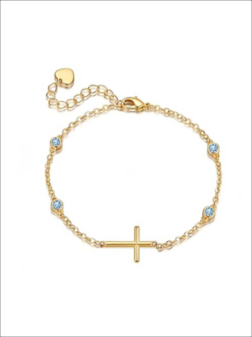 18K Gold Plated Cross Charm Chain Bracelet with Birthstone